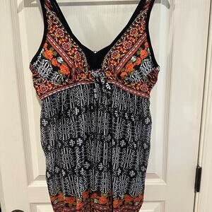 Floral Black and Orange One Piece Swimsuit
